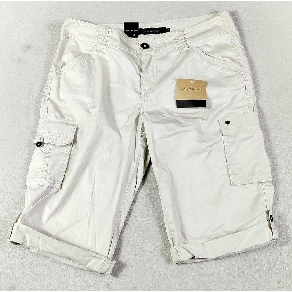 Calvin Klein Jeans Cargo Shorts Womens 10 Beige Stone Twill Pockets Casual